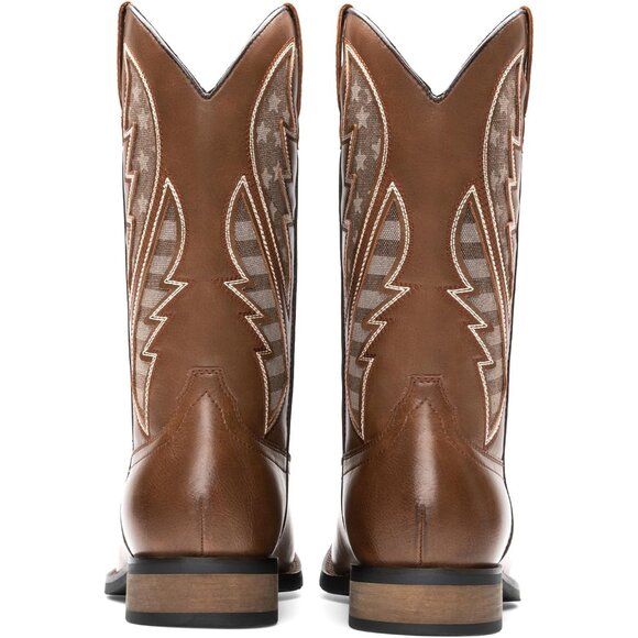 Men\'s Brown Durable Cowboy Classic Slip On Western Boots With Chic Embroidered